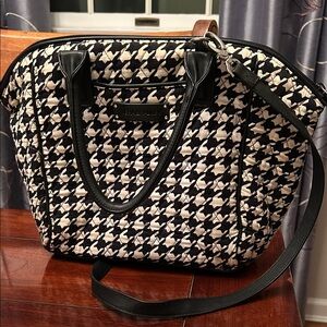 Vera Bradley Black & White Houndstooth Quilted Satchel with Crossbody Strap